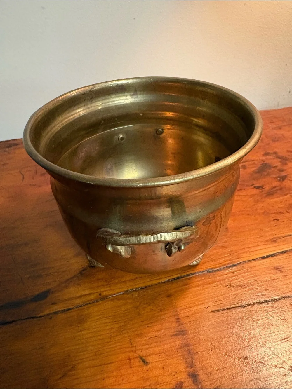 Antique-Style Brass Footed Planter with Handles Curved Handles 3.5x4”